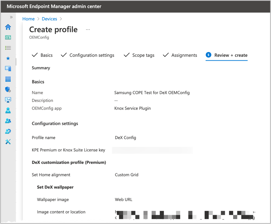 Summary page of a new OEMConfig profile.