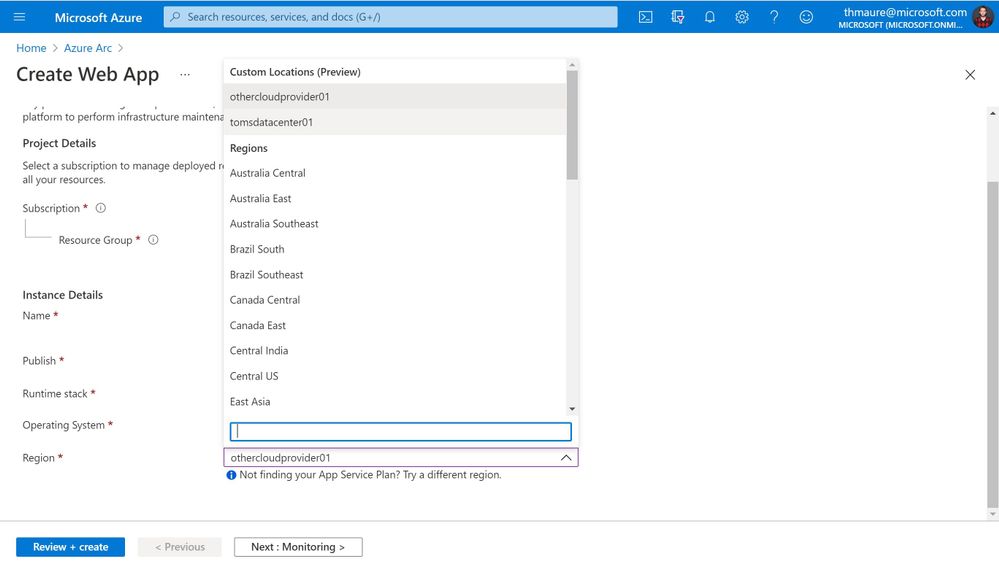 Azure Regions and custom locations