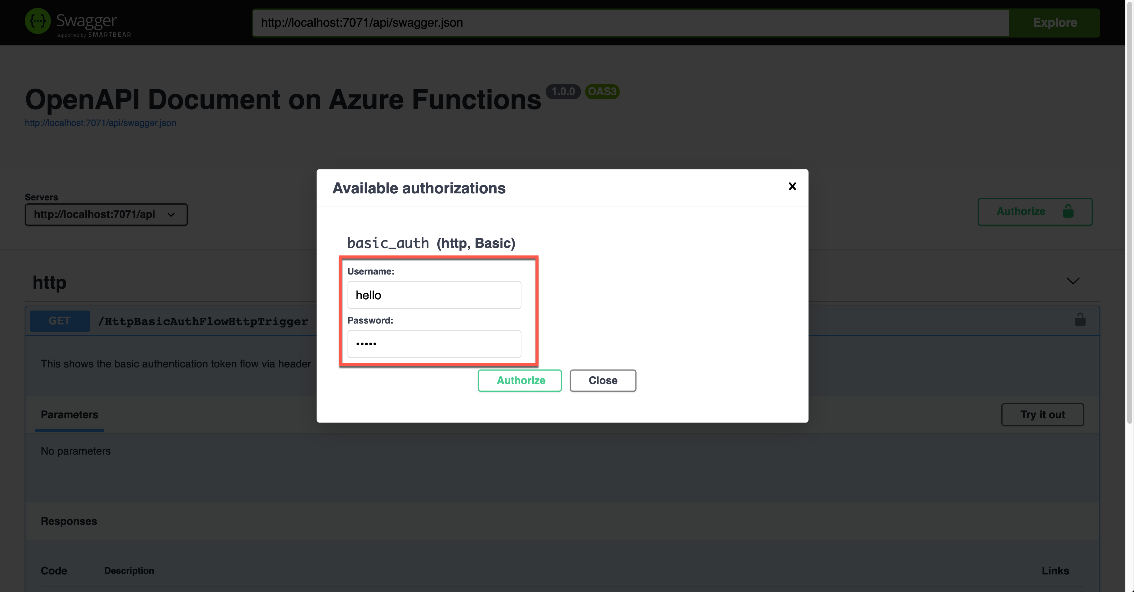 Swagger UI - Basic Auth - Details
