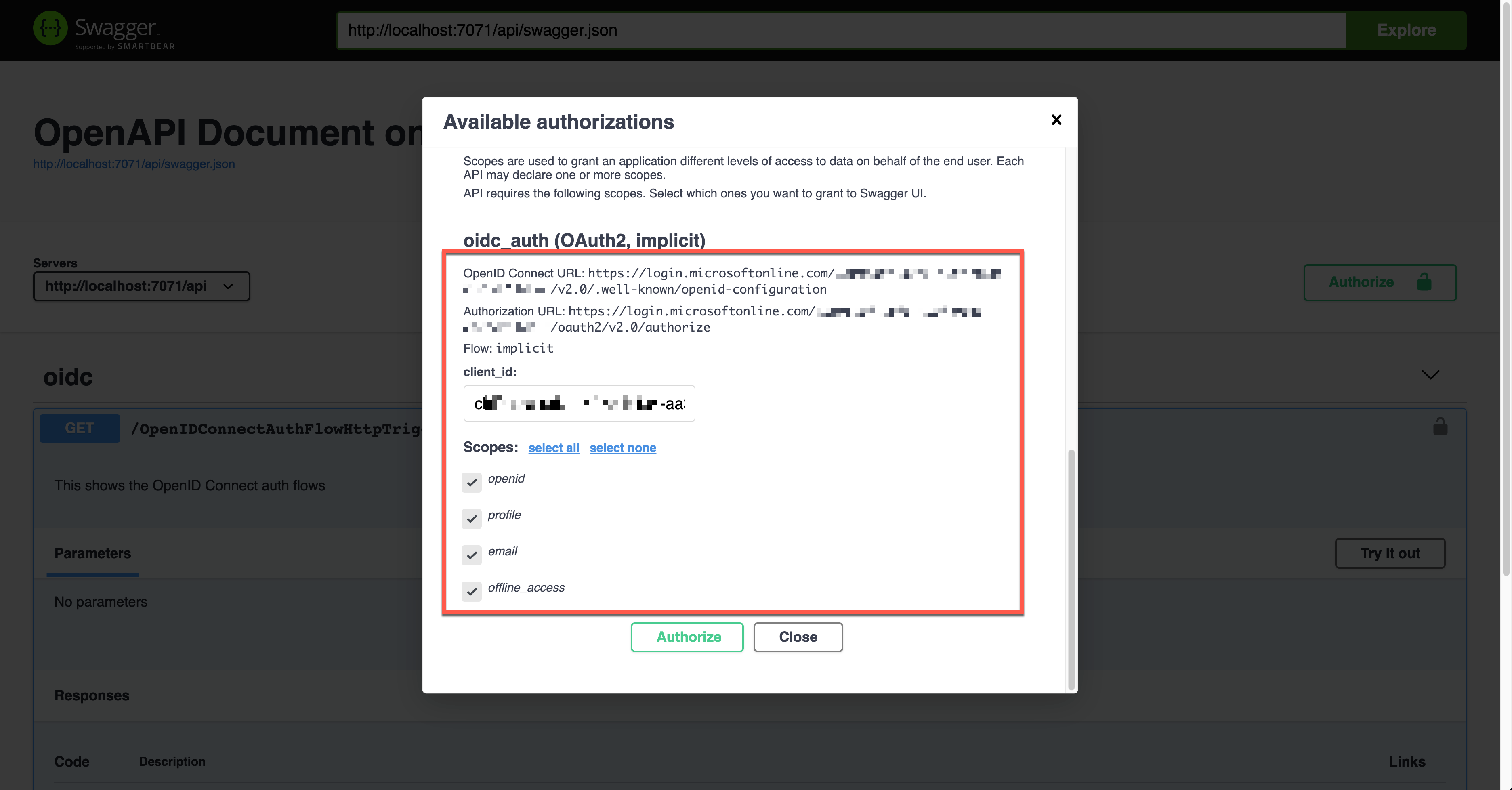 Swagger UI - OpenID Connect Auth - Details