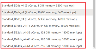 Figure 2: Screenshot of the pulldown menu for the “General Purpose” compute size choice in the Compute + Storage blade for Flexible Server in Azure Database for PostgreSQL. You can see new Ddsv4 choices on the list.