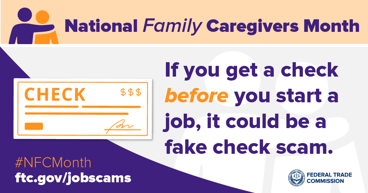 If you get a check before you start a job,  it could be a scam. #NFCMonth ftc.gov/jobscams