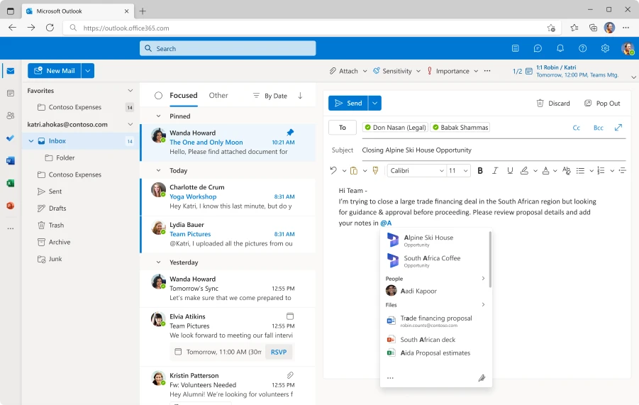 While writing a message in Outlook or Teams, or when creating a document in Microsoft Office, type 