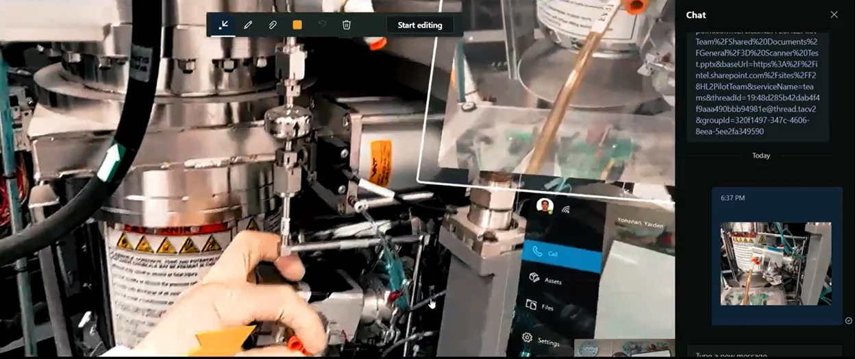 Remote assist calling and collaboration features show real-time view of inspection in work environment. 