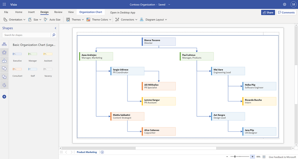 Organization chart in Visio for the web