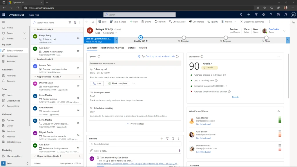 Dynamics 365 Sales lead score and reasons