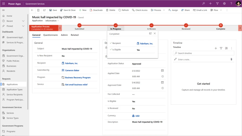 Screenshot of a Power Apps workflow.