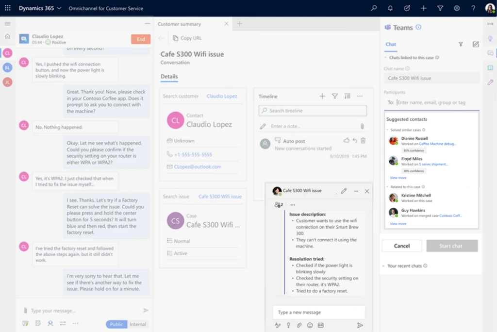 Teams chat embedded within Dynamics 365.