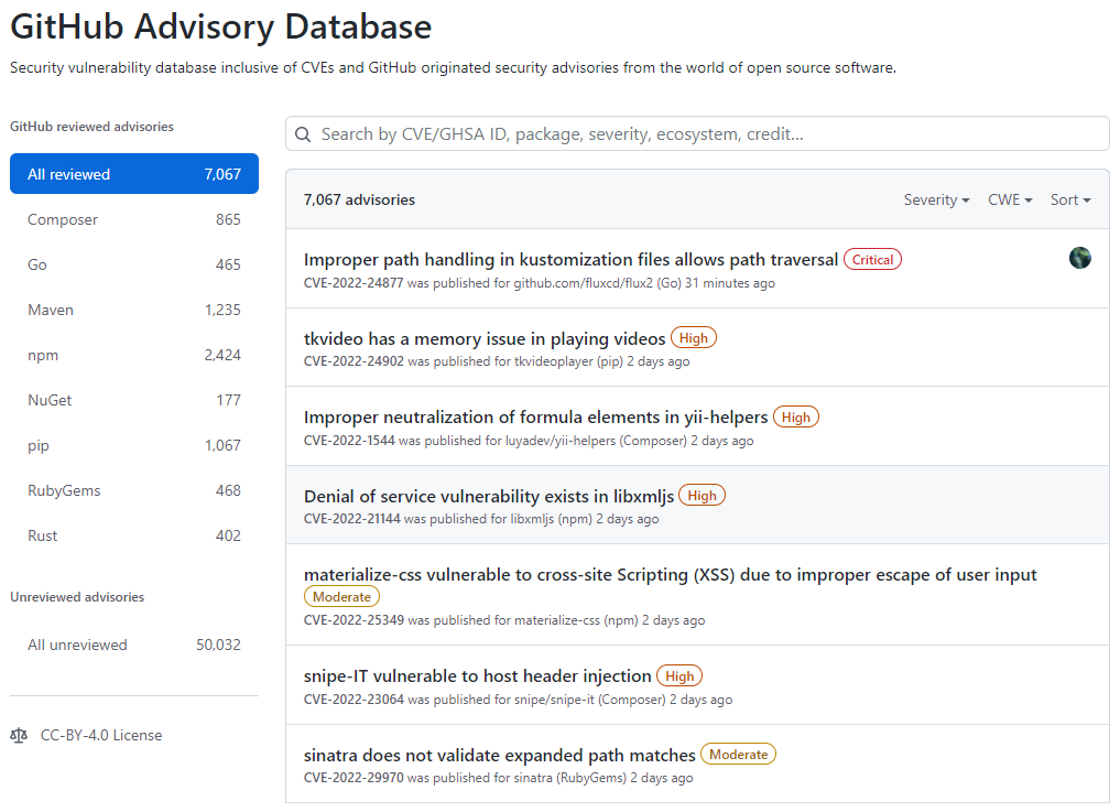 GitHubAdvisoryDatabaseHome