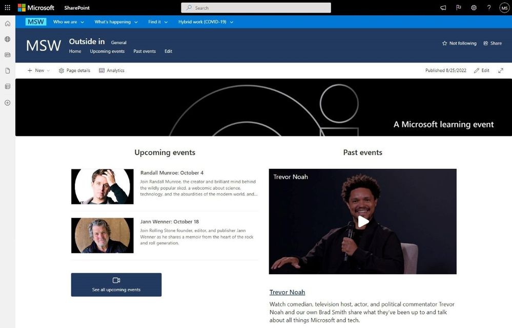 An image providing a screen capture of Microsoft's internal site, MSW, with an embedded video from Microsoft Stream.