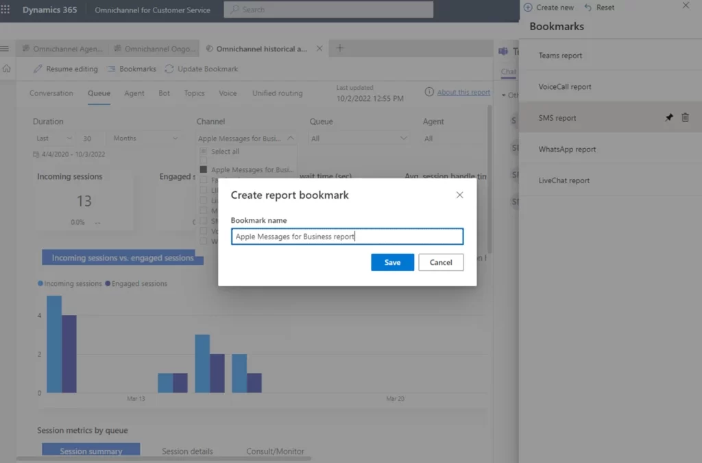 Save personalized views of Customer Service dashboards as report bookmarks