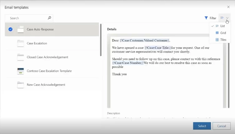 Find email templates faster in Customer Service