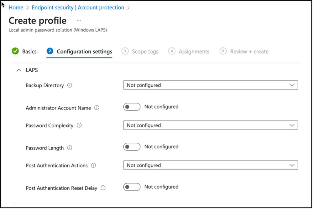 Snippet from Policy Creation, Configuration Settings View