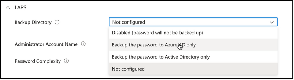 Snippet from Policy Creation, Backup Directory Options
