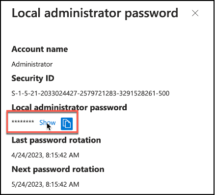 Snippet from Azure Active Directory, Local Administrator Password Retrieval