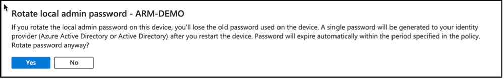 Snippet from Microsoft Intune, Local Administrator Password Rotation Confirmation
