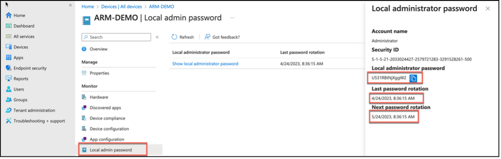 Snippet from Microsoft Intune, Local Administrator Password Rotation