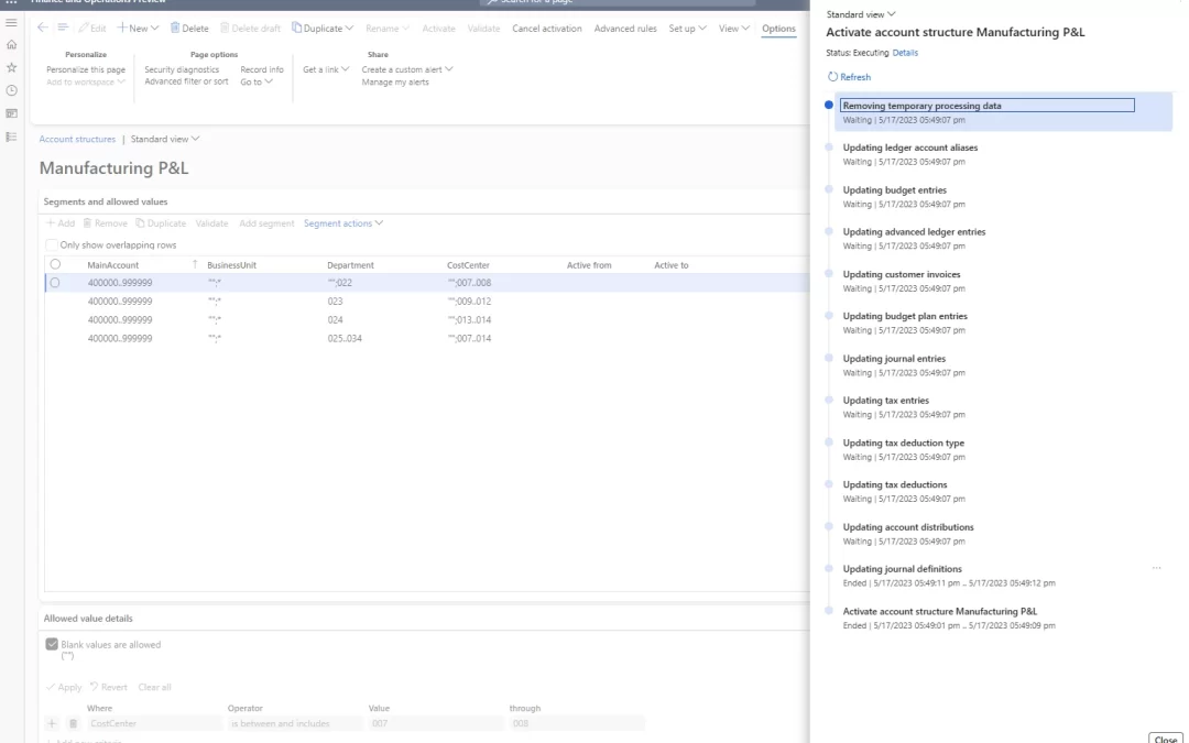 Account structure activation performance enhancement 