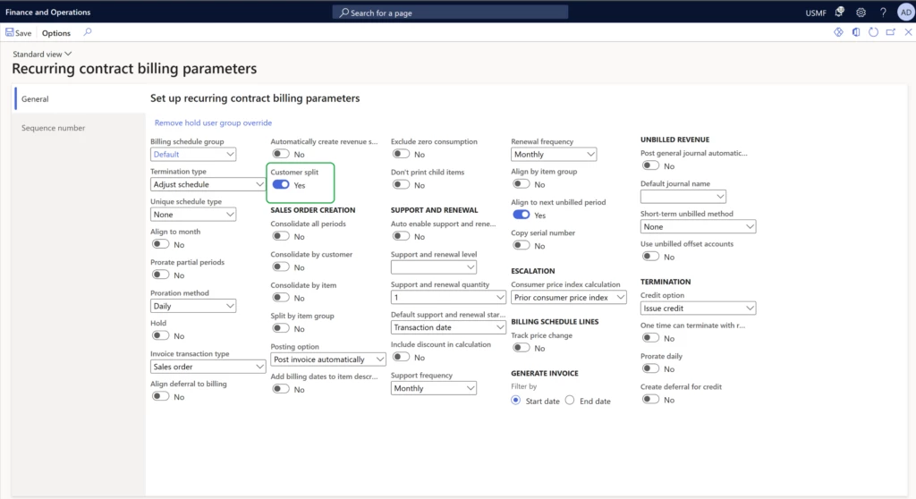 Split recurring contract billing across multiple customers 