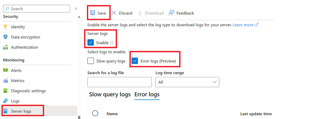Error Logs for Azure Database for MySQL – Flexible Server (Preview)