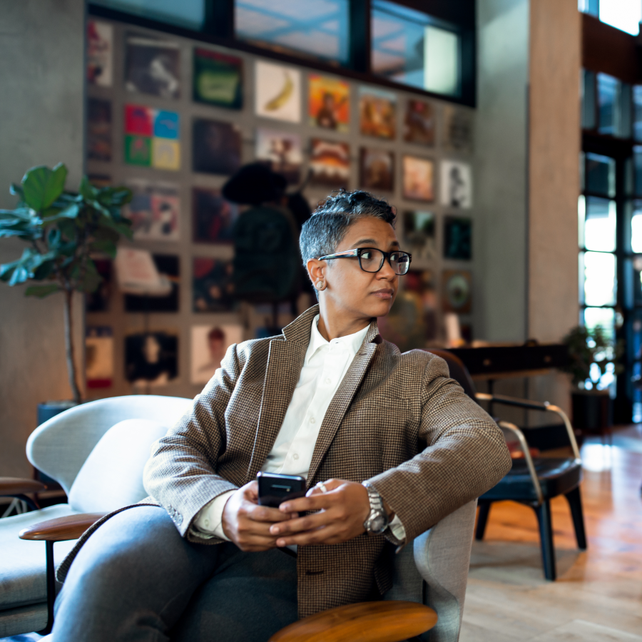 A woman sitting in a chair