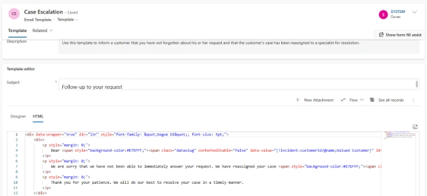 Email editor template changes in Dynamics 365 Customer Service